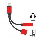 Wholesale 2 in 1 Bluetooth WIRED IP Lighting to Earphone Headphone Jack Adapter with Charge Port for Apple iPhone (Red)